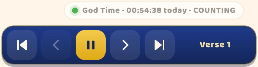 Real Faith Knight screen: God Time 00:54:38 today, COUNTING, while Malachi 4 plays, verse 1.
