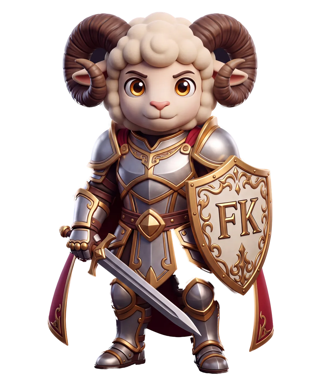 Frontline Ramsly: the same Ramsly, now in full plate armor with sword and FK shield.